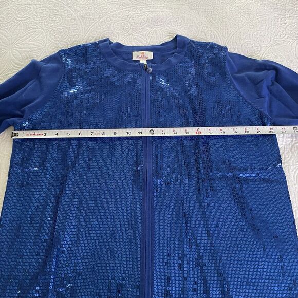 Quacker Factory full zip front blue sequin front cardigan sweater women’s size L - Picture 3 of 8